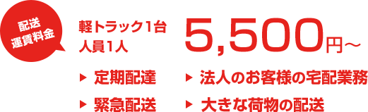 配送 運賃料金 軽トラック1台 人員1人 5,500円～